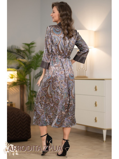 Довгий шовковий халат на гудзиках Джина 3819