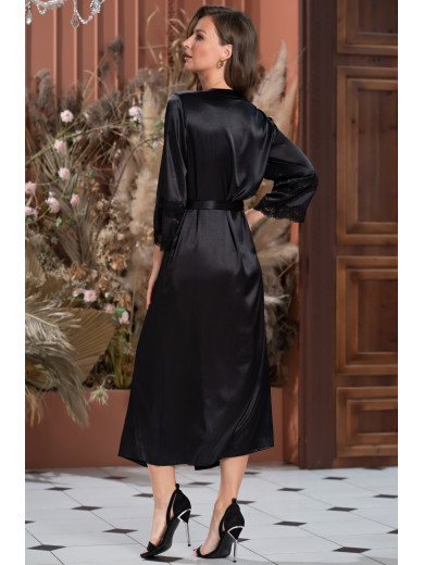  Жіночий шовковий чорний халат "Фріда" 3799-1