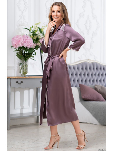  Довгий шовковий халат на гудзиках "Бріджит" 3689