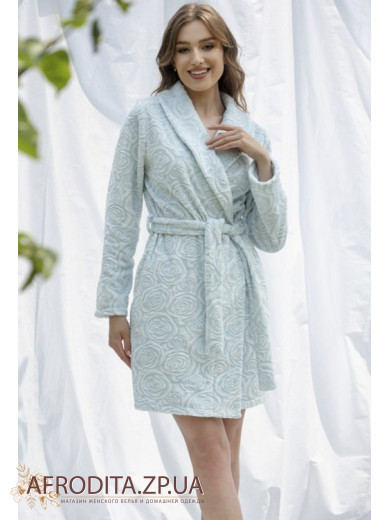 Женский теплый халат Shato 2333 light blue rose 3D