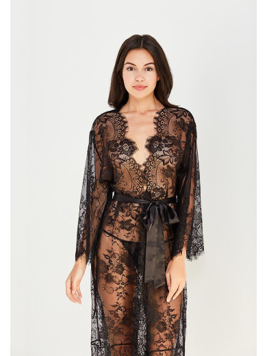  Довгий жіночий халат чорний "Шанель" 2033