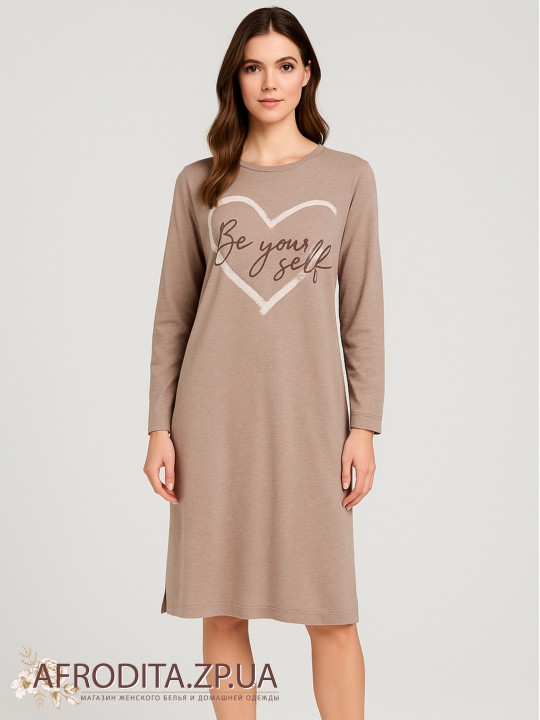 Бавовняна нічна сорочка з довгим рукавом Roksana 82822