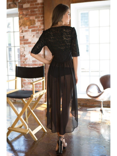 Длинный пеньюар черный "Венера" 17307