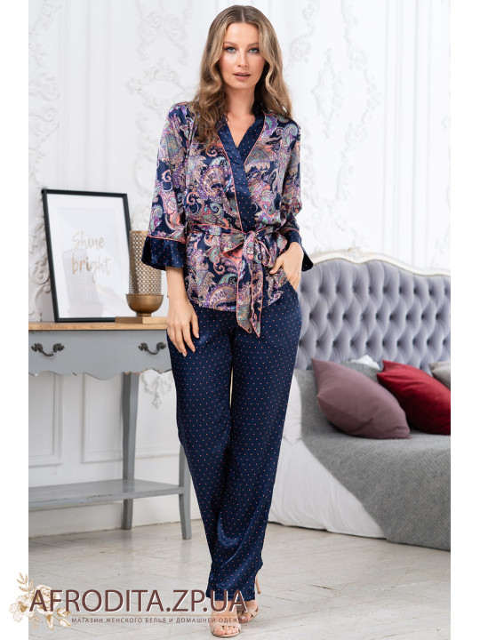 Женская шелковая пижама со штанами "Эттро" 3518