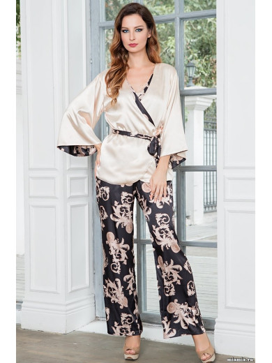  Жіноча атласна піжама з брюками "Версаче Голд" 9936