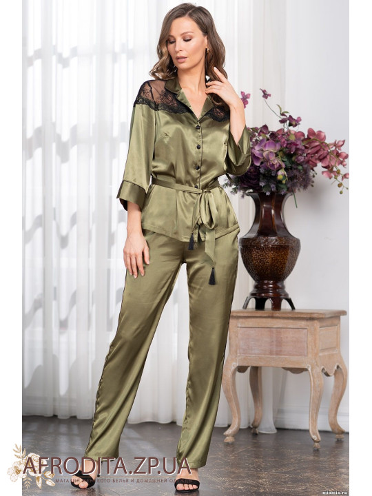 Жіноча піжама з брюками шовкова"Олівія" 3646 