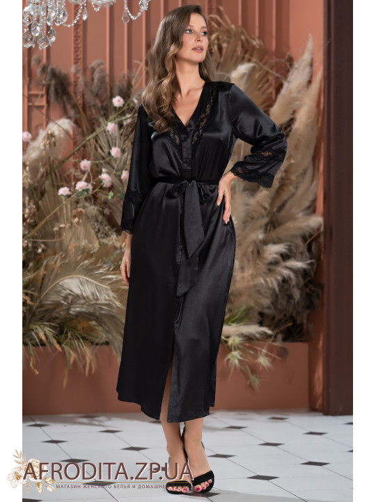 Женский шелковый халат черный "Фрида" 3799-1
