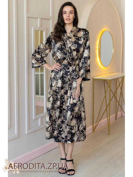 Довгий шовковий халат Ясміна 3989