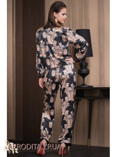 Жіноча шовкова піжама з брюками Голден Флауер 3306