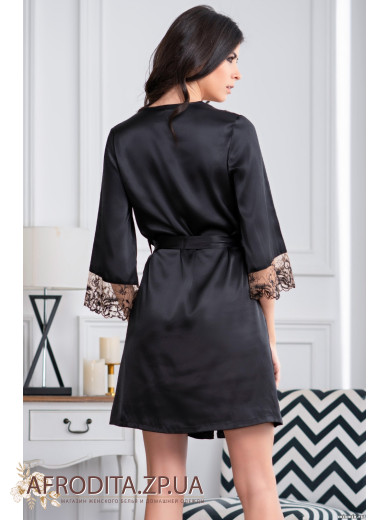 Шовковий жіночий халат чорний "Аманда" 3637