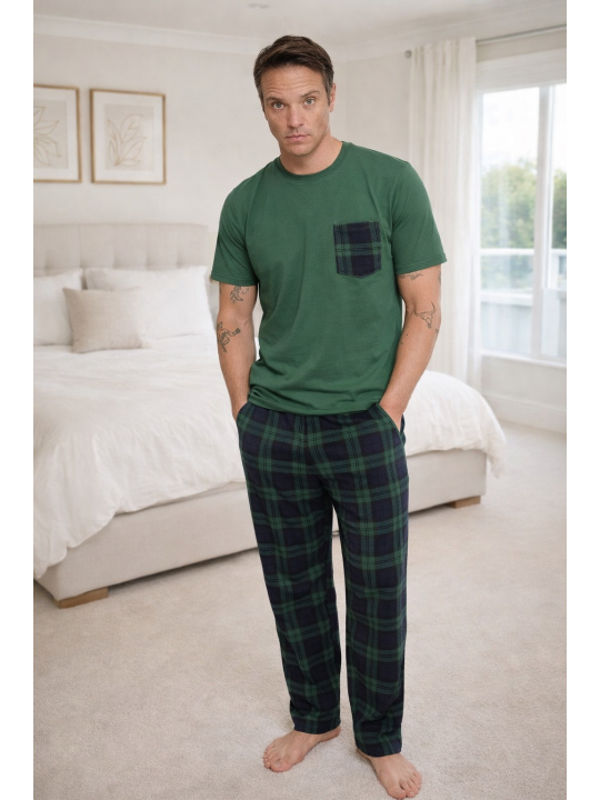 Зеленая мужская пижама из хлопка PIJAMONI PJ6163-8