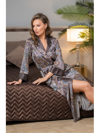 Довгий шовковий халат на гудзиках Джина 3819