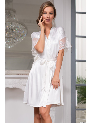  Жіночий шовковий халат білий "Білий лебідь" 3557