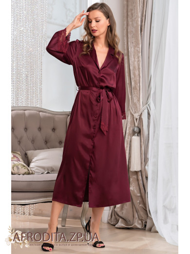 Длинный атласный халат на пуговицах "Виктория" 7109-1