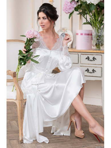 Довгий атласний халат білий "Христина" 8899