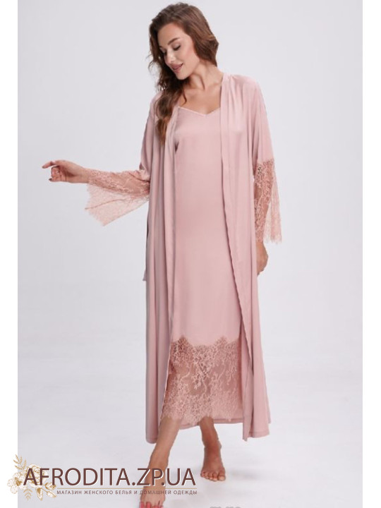 Жіночий довгий халат Shato 2702/1 пудра