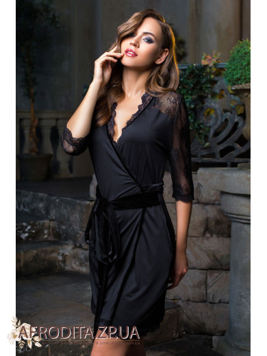 Жіночий халат чорний "Елеганс Де Люкс" 12033 