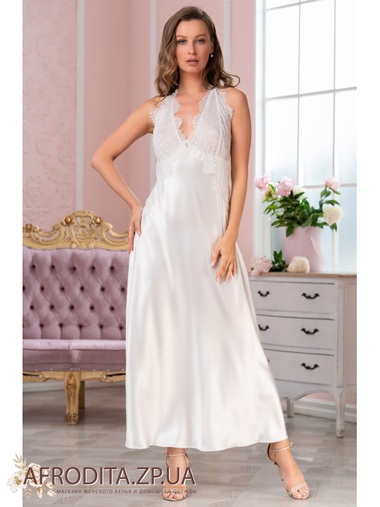 Женская атласная сорочка белая "Шартрез" 7028