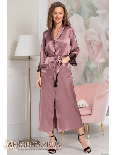 Длинный шелковый халат на пуговицах "Оливия" 3649-1