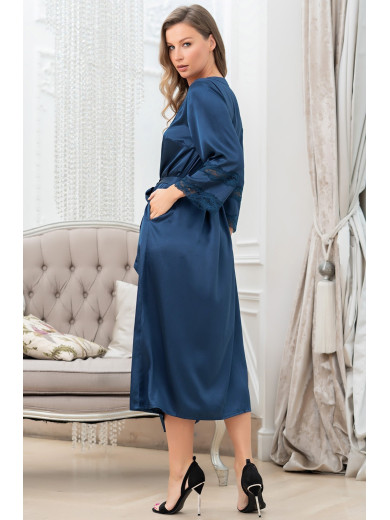  Довгий шовковий халат на гудзиках "Фріда" 3799