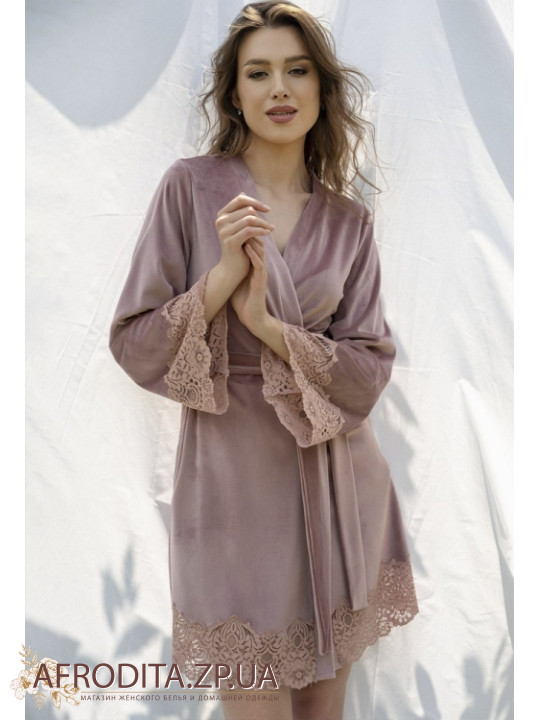 Женский велюровый халат Shato 2326 dark pudra