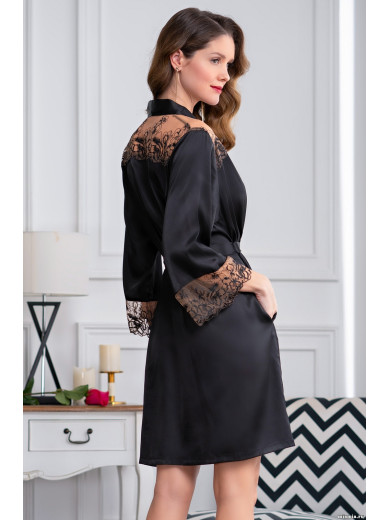 Жіночий шовковий халат чорний "Аманда" 3633
