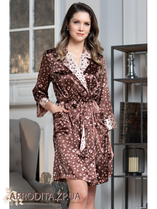 Женский атласный халат на пуговицах "Ирэн" 7037