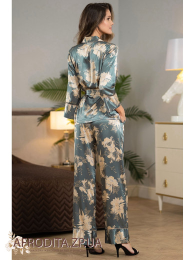 Жіноча шовкова піжама із брюками Орнелія 3836