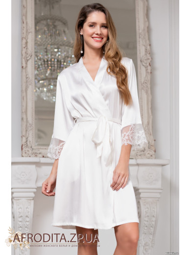 Женский шелковый халат белый "Белый Лебедь" 3553