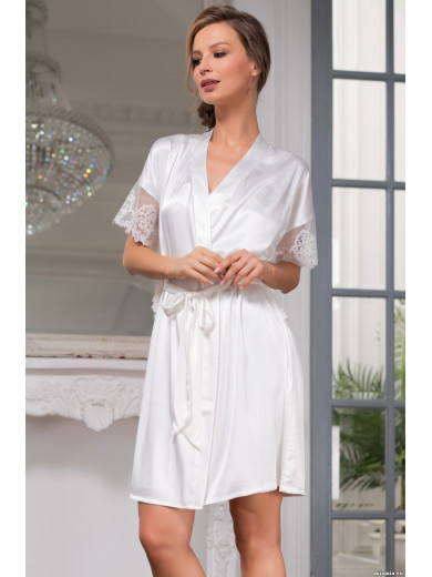  Жіночий шовковий халат білий "Білий лебідь" 3557