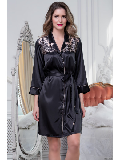 Жіночий атласний чорний халат "Лорейн" 8937