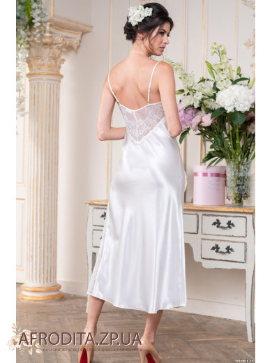 Длинная атласная сорочка белая "Кристина" 8898