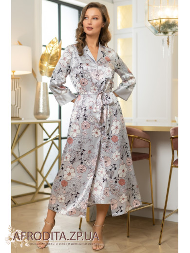 Жіночий атласний халат на гудзиках "Ніколь" 7149