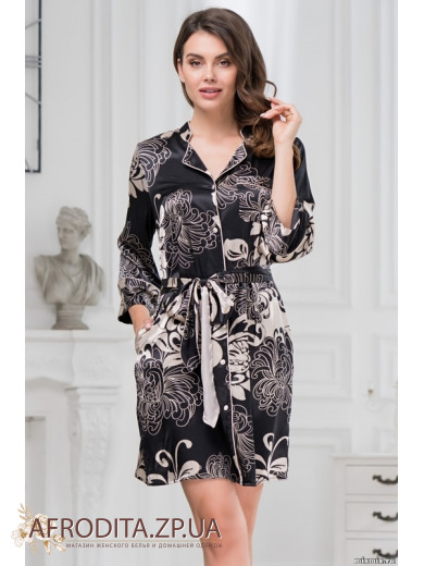 Жіночий атласний халат на ґудзиках "Да Вінчі" 8447