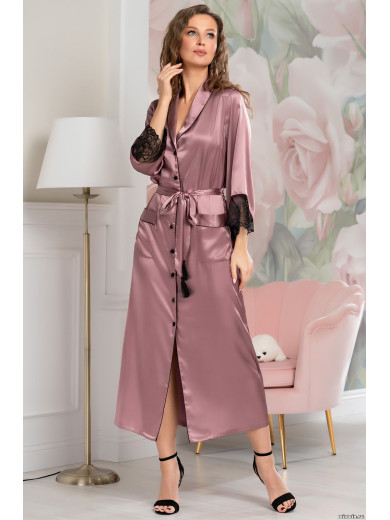 Довгий шовковий халат на гудзиках "Олівія" 3649-1