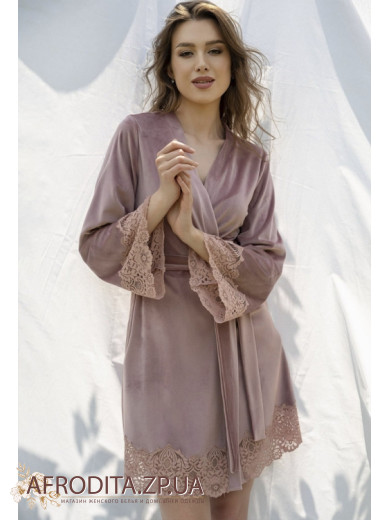 Женский велюровый халат Shato 2326 dark pudra