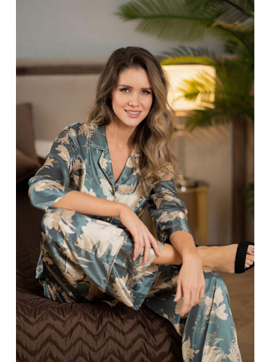 Жіноча шовкова піжама із брюками Орнелія 3836