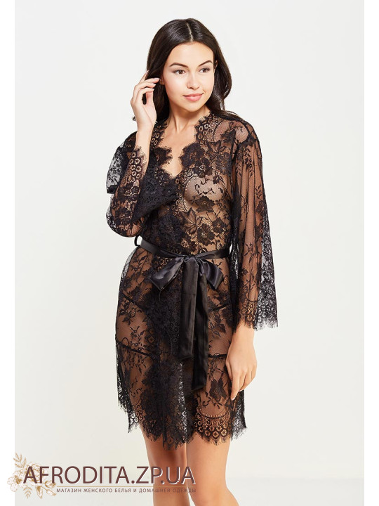 Жіночий мереживний халат чорний "Шанель" 2023
