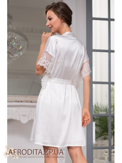  Жіночий шовковий халат білий "Білий лебідь" 3557