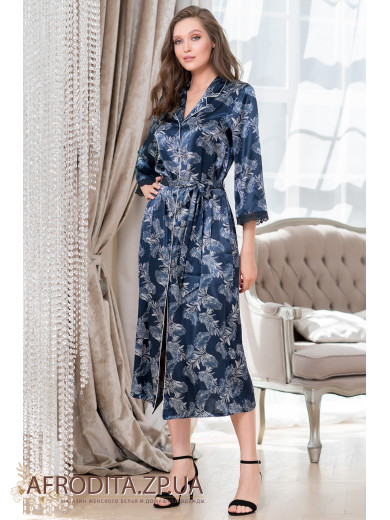  Довгий шовковий халат на ґудзиках "Ванесса" 3779
