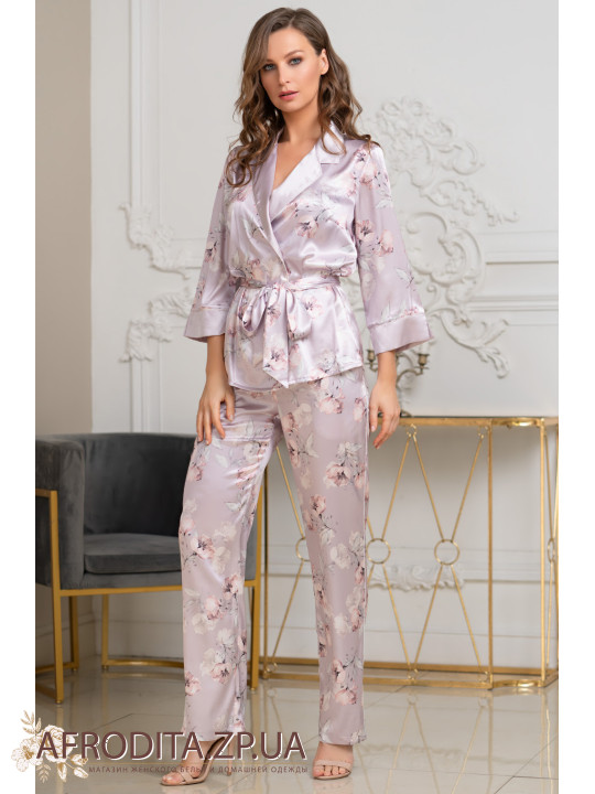 Жіноча піжама-трійка шовкова із брюками Селін 3718