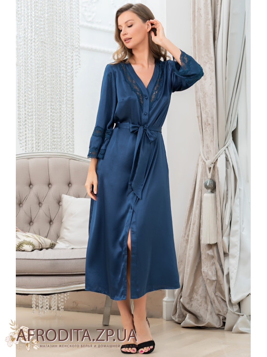 Длинный шелковый халат на пуговицах "Фрида" 3799