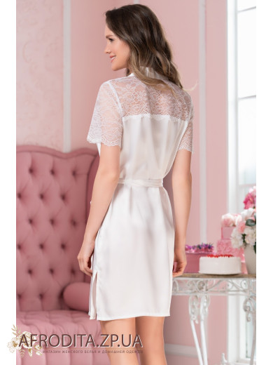 Жіночий атласний білий халат "Лідія" 7057