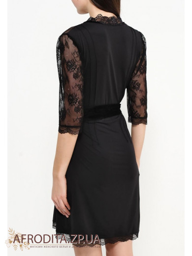 Женский халат черный "Элеганс Де Люкс" 12033