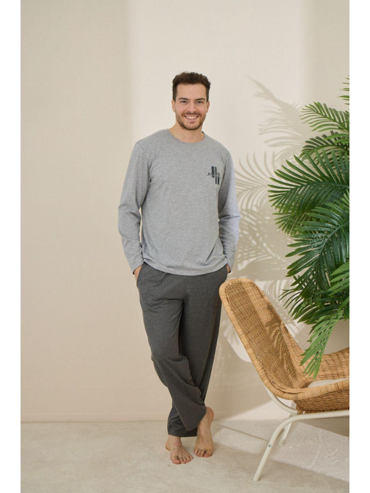 Серая мужская пижама из хлопка PIJAMONI PJ6150-11