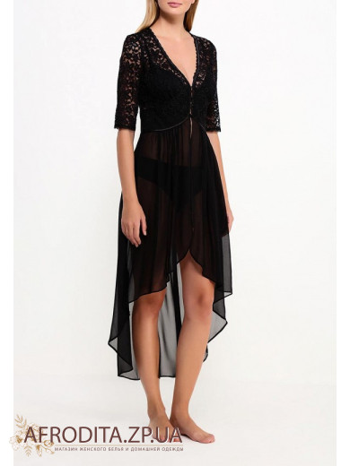 Длинный пеньюар черный "Венера" 17307