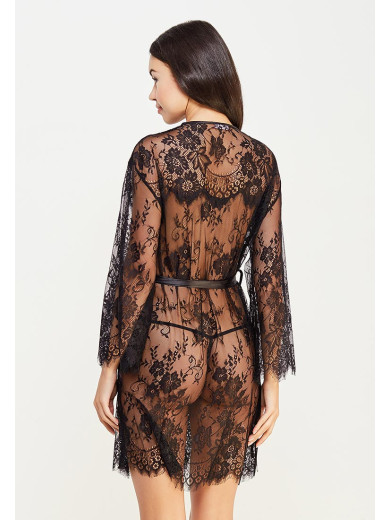 Жіночий мереживний халат чорний "Шанель" 2023