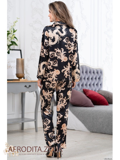 Жіноча атласна піжама зі штанами "Версаче Голд" 9926