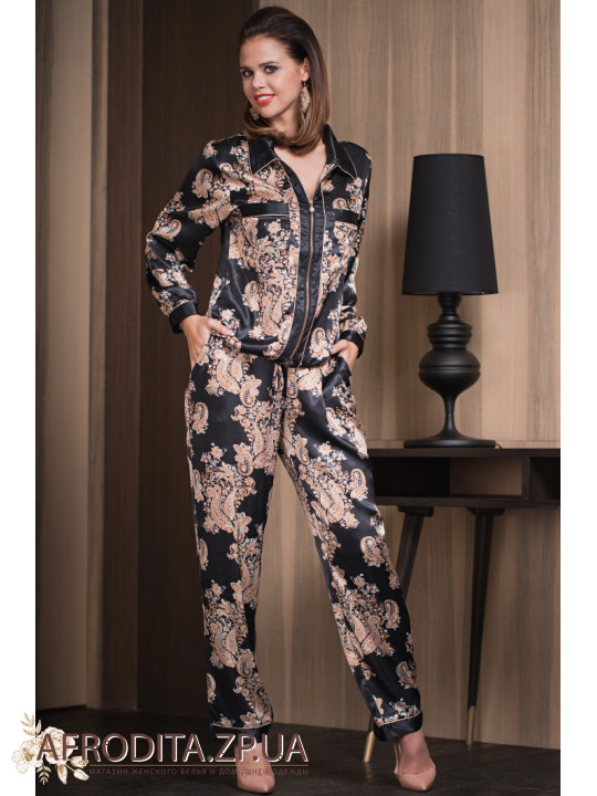 Женская шелковая пижама с брюками Голден Флауер 3306