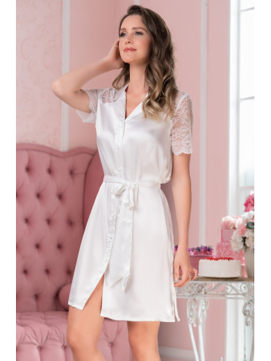 Жіночий атласний білий халат "Лідія" 7057